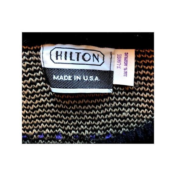 VTG Hilton Coogie Style  XL Acrylic Sweater Grey/Blk Cubist Face - Picture 4 of 11